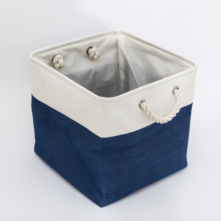 Linen Stitching Foldable Storage Box With Cotton Rope Handle Toy Storage Basket Daily Necessities Organizing Basket