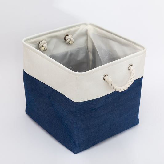 Linen Stitching Foldable Storage Box With Cotton Rope Handle Toy Storage Basket Daily Necessities Organizing Basket