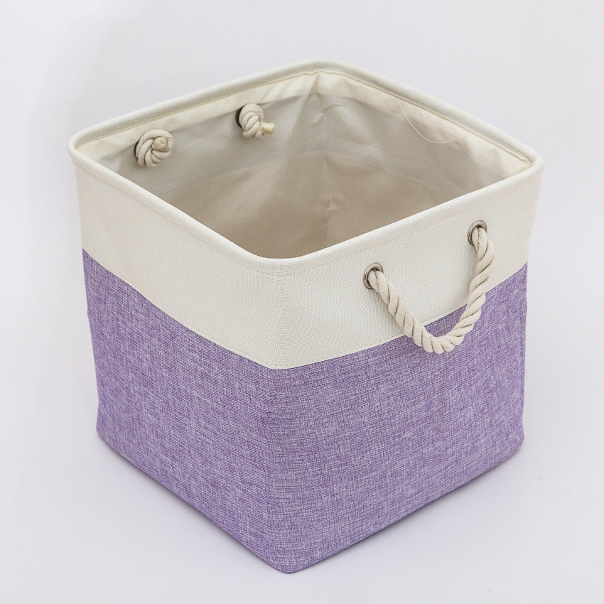 Linen Stitching Foldable Storage Box With Cotton Rope Handle Toy Storage Basket Daily Necessities Organizing Basket