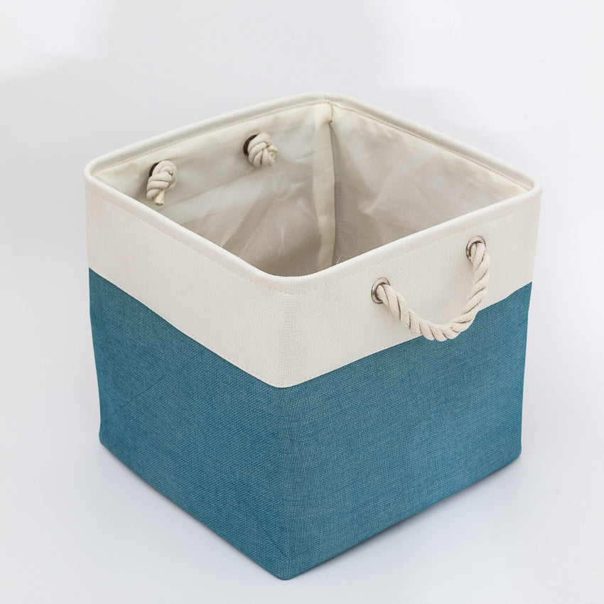 Linen Stitching Foldable Storage Box With Cotton Rope Handle Toy Storage Basket Daily Necessities Organizing Basket