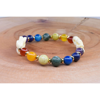 Genuine Chakra Bracelet With Natural Carved Elephant Shell Pearl By