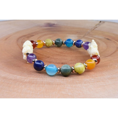 Genuine Chakra Bracelet With Natural Carved Elephant Shell Pearl By