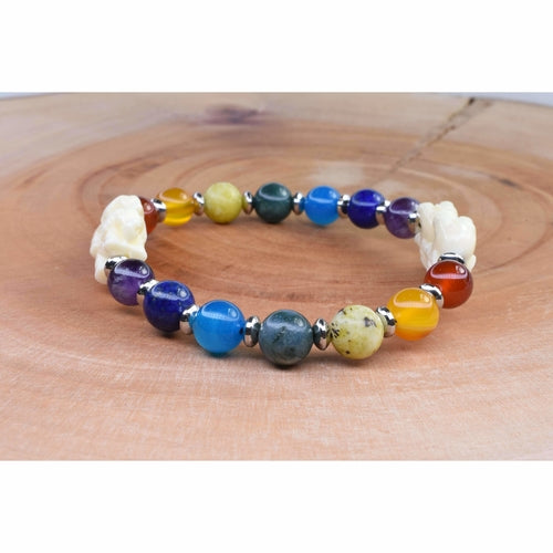 Genuine Chakra Bracelet With Natural Carved Elephant Shell Pearl By