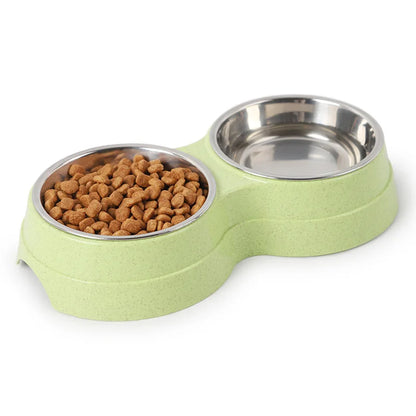 Double Pet Bowls Dog Food Water Feeder Stainless Steel Pet Drinking