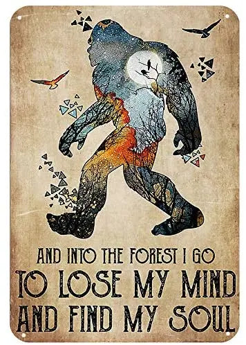 Amelia Sharpe Tin Sign Retro big foot into the forest, I lost my way