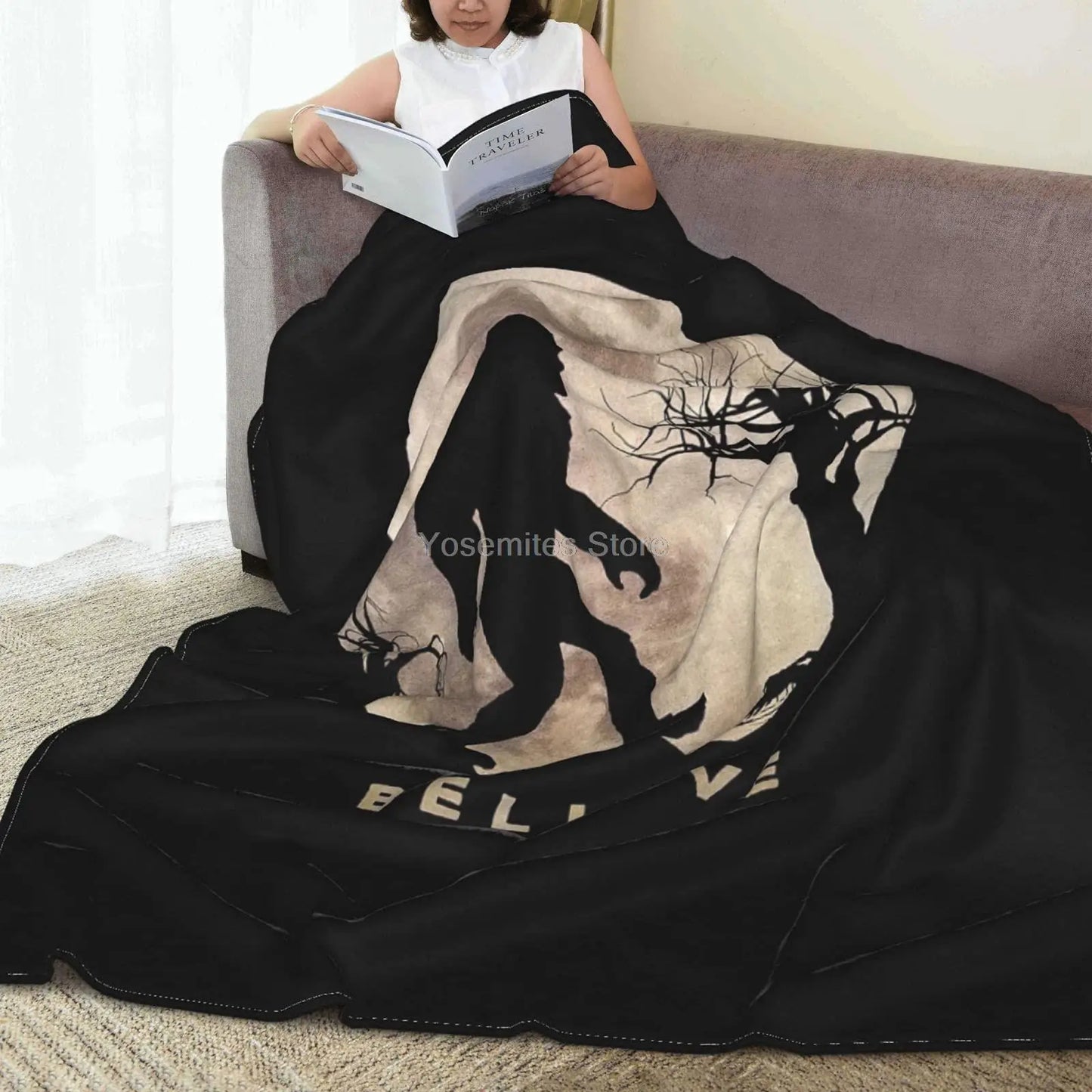 Funny Bigfoot Sasquatch Full Moon Fleece Throw Blanket for Couch Sofa