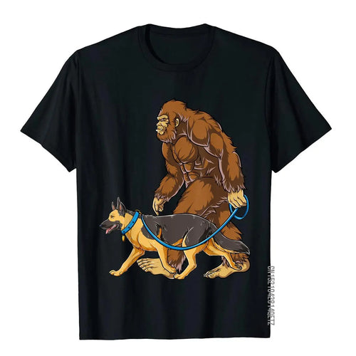 Bigfoot Dog Walk German Shepherd T Shirt Sasquatch Kids Men T-Shirt