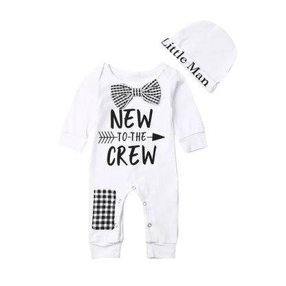 2PCS Newborn Baby Boys Clothes Cotton Long Sleeve Romper+Hat Jumpsuit