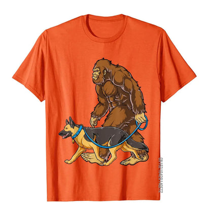 Bigfoot Dog Walk German Shepherd T Shirt Sasquatch Kids Men T-Shirt