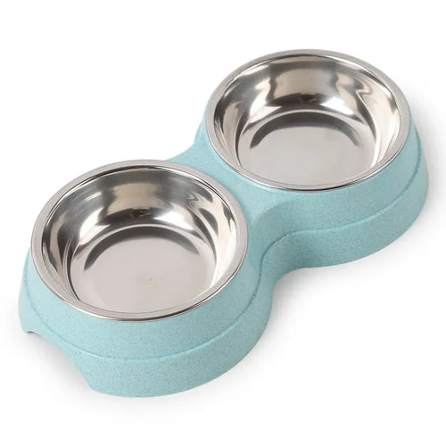 Double Pet Bowls Dog Food Water Feeder Stainless Steel Pet Drinking