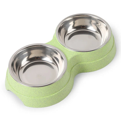 Double Pet Bowls Dog Food Water Feeder Stainless Steel Pet Drinking