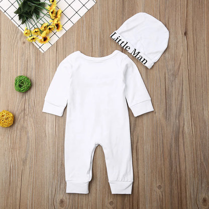 2PCS Newborn Baby Boys Clothes Cotton Long Sleeve Romper+Hat Jumpsuit