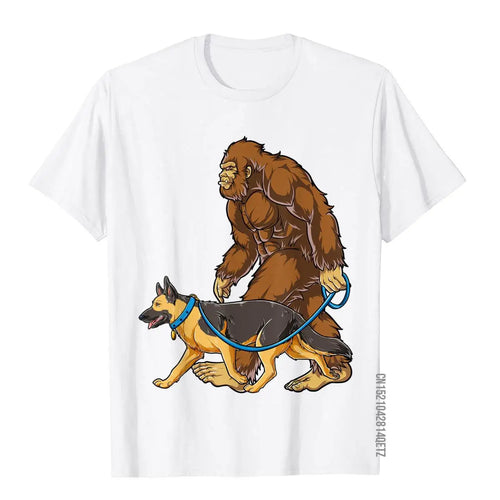 Bigfoot Dog Walk German Shepherd T Shirt Sasquatch Kids Men T-Shirt