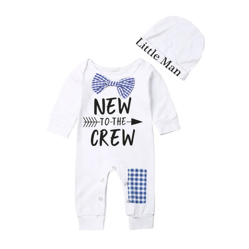 2PCS Newborn Baby Boys Clothes Cotton Long Sleeve Romper+Hat Jumpsuit