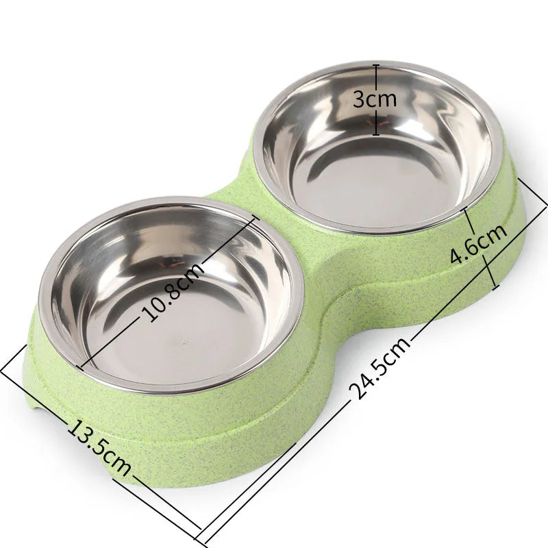 Double Pet Bowls Dog Food Water Feeder Stainless Steel Pet Drinking