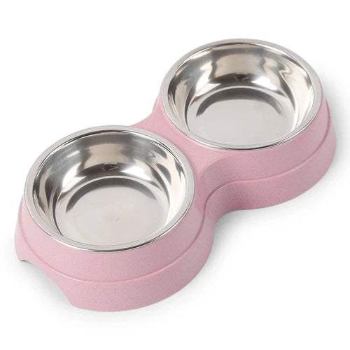 Double Pet Bowls Dog Food Water Feeder Stainless Steel Pet Drinking