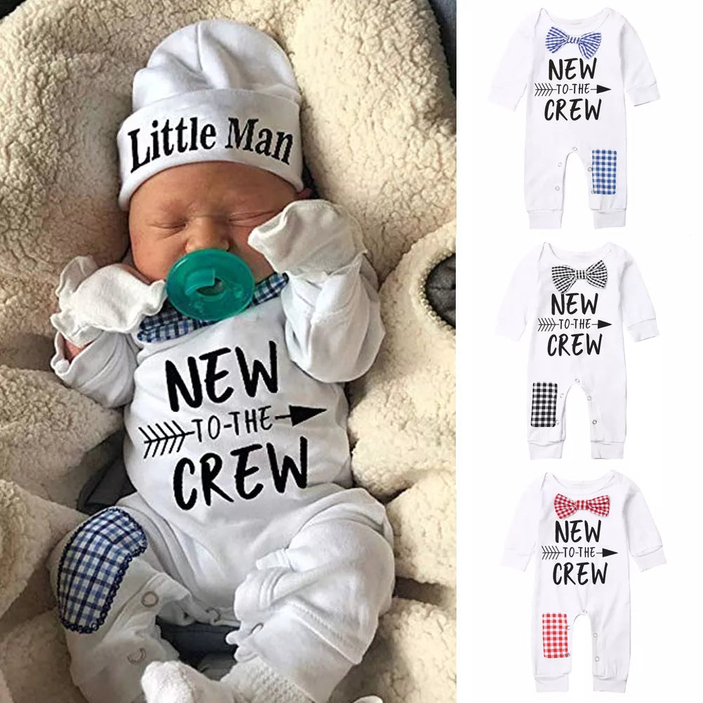 2PCS Newborn Baby Boys Clothes Cotton Long Sleeve Romper+Hat Jumpsuit