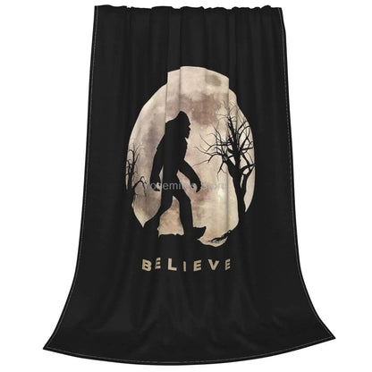 Funny Bigfoot Sasquatch Full Moon Fleece Throw Blanket for Couch Sofa