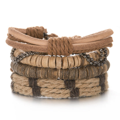 Men Bracelets Vintage Multilayer Leather Braid Bracelets Bangles Star