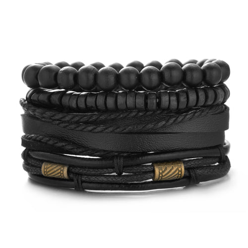 Men Bracelets Vintage Multilayer Leather Braid Bracelets Bangles Star