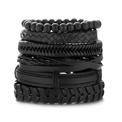 Men Bracelets Vintage Multilayer Leather Braid Bracelets Bangles Star