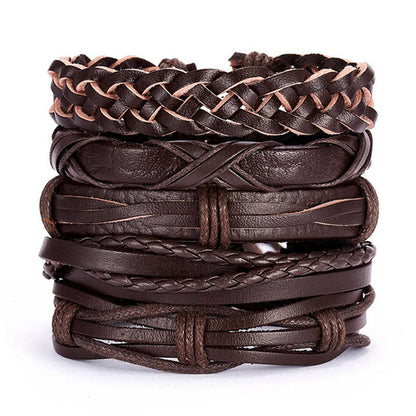 Men Bracelets Vintage Multilayer Leather Braid Bracelets Bangles Star