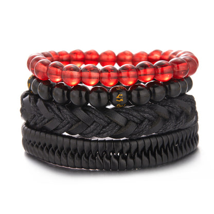 Men Bracelets Vintage Multilayer Leather Braid Bracelets Bangles Star