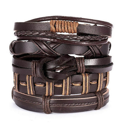 Men Bracelets Vintage Multilayer Leather Braid Bracelets Bangles Star