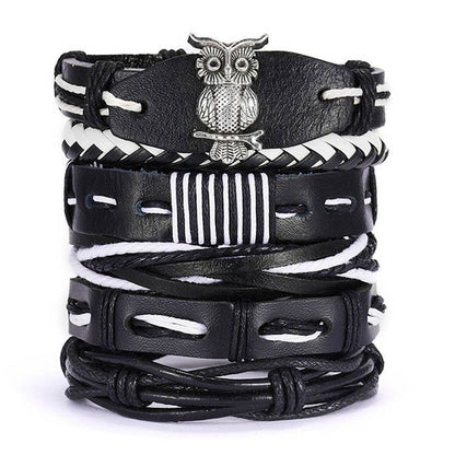 Men Bracelets Vintage Multilayer Leather Braid Bracelets Bangles Star