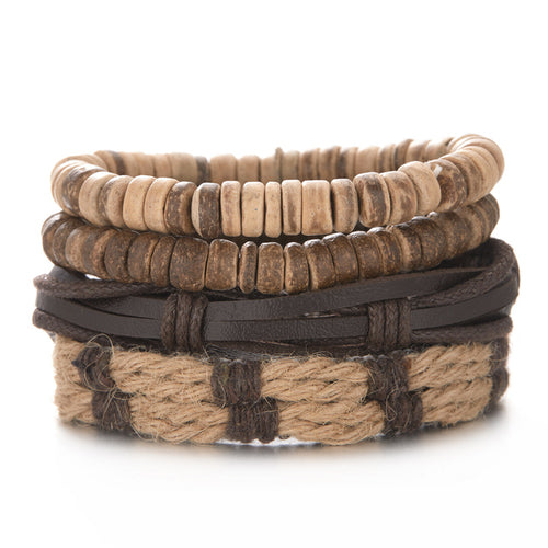 Men Bracelets Vintage Multilayer Leather Braid Bracelets Bangles Star