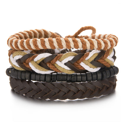 Men Bracelets Vintage Multilayer Leather Braid Bracelets Bangles Star