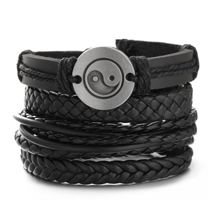 Men Bracelets Vintage Multilayer Leather Braid Bracelets Bangles Star