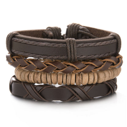 Men Bracelets Vintage Multilayer Leather Braid Bracelets Bangles Star