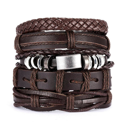 Men Bracelets Vintage Multilayer Leather Braid Bracelets Bangles Star