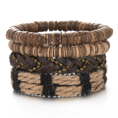 Men Bracelets Vintage Multilayer Leather Braid Bracelets Bangles Star