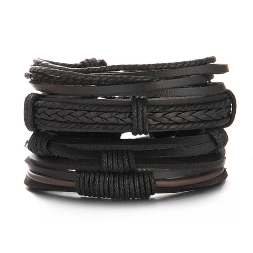 Men Bracelets Vintage Multilayer Leather Braid Bracelets Bangles Star