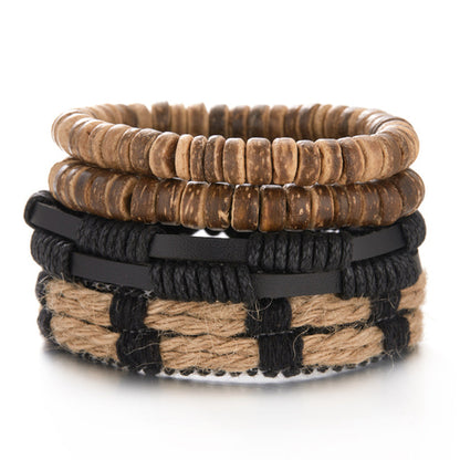 Men Bracelets Vintage Multilayer Leather Braid Bracelets Bangles Star