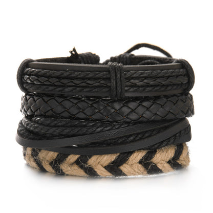 Men Bracelets Vintage Multilayer Leather Braid Bracelets Bangles Star