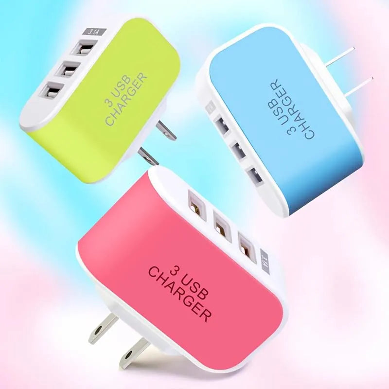 5V 1A 3-Port USB Wall Charger Adapter Candy Color For Mobile Phone