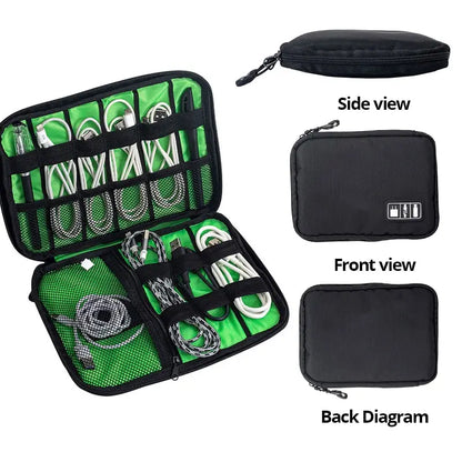 1pc Black Green Storage Bag Electronic Accessory Organizer Portable