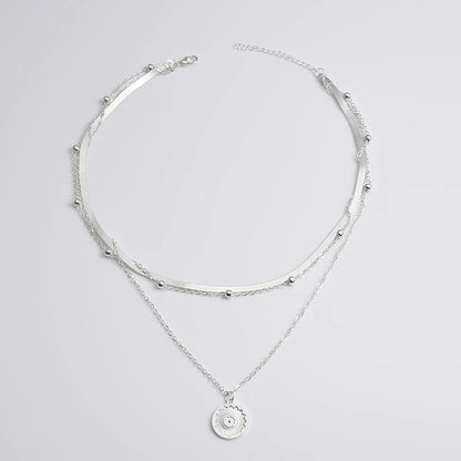 925 Sterling Silver Three-Layer Round Necklace Simple Snake Chain