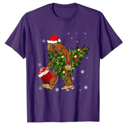 Bigfoot Carrying Christmas Tree Sasquatch Believer Pajama T-Shirt