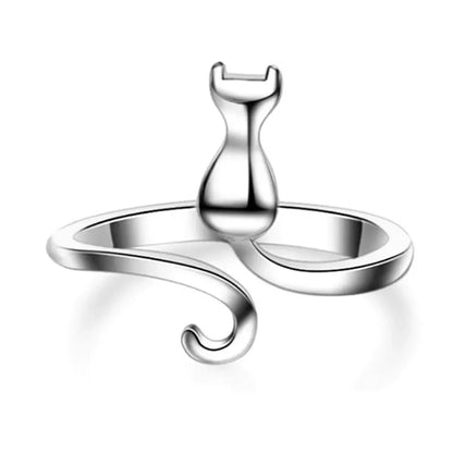 Huitan Cute Cat Opening Rings Silver Color Trendy Finger Accessories