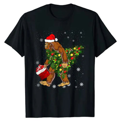 Bigfoot Carrying Christmas Tree Sasquatch Believer Pajama T-Shirt