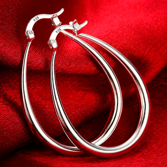 925 Sterling Silver 41MM Smooth Circle Big Hoop Earrings For Women