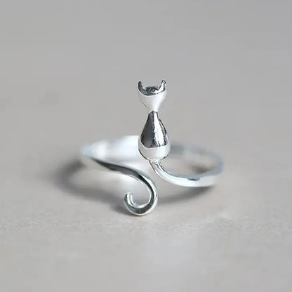 Huitan Cute Cat Opening Rings Silver Color Trendy Finger Accessories