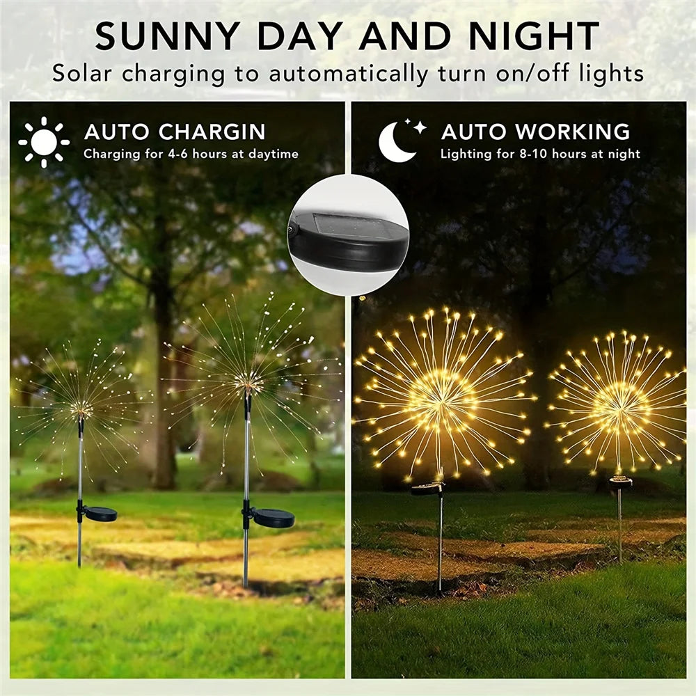 200 LED Solar Garden Firework Lights Outdoor Waterproof 8modes