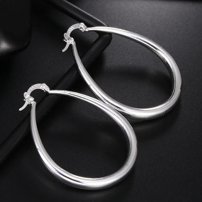 925 Sterling Silver 41MM Smooth Circle Big Hoop Earrings For Women