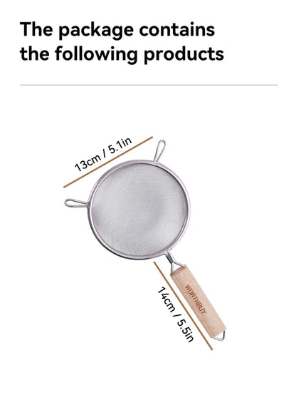 WORTHBUY  Stainless Steel Strainer Sieve Wooden Grain Handle Juice Egg