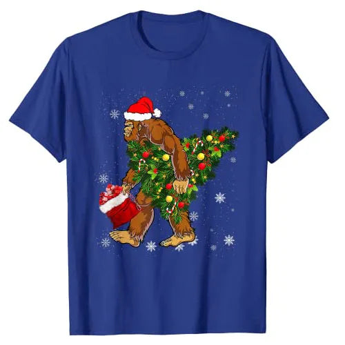 Bigfoot Carrying Christmas Tree Sasquatch Believer Pajama T-Shirt